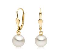 MATERIA by Matthias Wagner Pendientes de perlas de oro 333 - Pendientes de oro auténtico para mujer GO-12, Perla