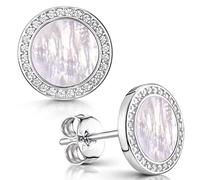 MATERIA by Matthias Wagner Pendientes para mujer de plata 925 - Pendientes de piedras preciosas con circonitas, Plata, Nácar