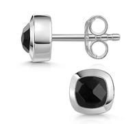 MATERIA by Matthias Wagner Pendientes pequeños de piedras preciosas de plata 925 para mujer, rectangulares, Plata, Ónix