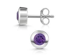 Materia by Matthias Wanger - Pendientes redondos de plata 925 para mujer facetados, Gema, Amatista