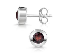 Materia by Matthias Wanger - Pendientes redondos de plata 925 para mujer facetados, Gema, Granate