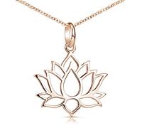MATERIA Cadena de oro rosa con colgante de flor de loto, plata 925 chapada en oro rosa, para mujeres y adolescentes, con estuche para joyas, 23.5mm x 29mm, Plata esterlina, Lotus