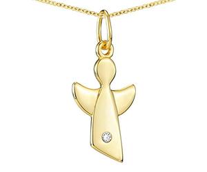 Materia - Colgante de ángel de oro con cadena, plata 925, joyas para niños, chapado en oro con circonitas, regalo de bautizo o cumpleaños, Plata de ley, Circonita cúbica