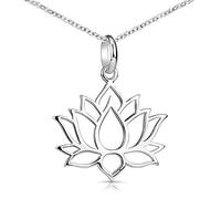 Materia - Collar de plata de ley 925 con cadena y colgante de flor de loto para mujer o niña con caja de regalo, Plata esterlina