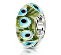 Materia - Joya de cristal de Murano, color verde, cola de pavo real, plata de ley 925, 7 x 13 mm, para pulsera 556