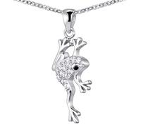 MATERIA KA-125 - Colgante de plata de ley 925 con circonita, diseño de rana, 40 cm, Plata de ley, Circonita cúbica