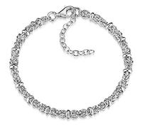 Materia - Pulsera bizantina de plata 925 para mujer de 5 mm, 8,8 g, rodio, 18-22 cm, ajustable, con caja, #SA-29