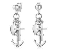 Materia Speme - Pendientes de plata de ley 925 con ancla, cruz, corazones, tuercas, incluye caja # SO-251., Plata de ley