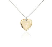 Material de cristal, cadena de plata 925 con cristales de SWAROVSKI ELEMENTS en forma de corazón con letras y grabado " J"