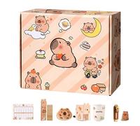 Material de Papelería de Capibara, Estuche Estético de Capibara para Lápices, Material Escolar Adorable para Niños con Lápices, Cuadernos, Notas Adhesivas y Pegatinas
