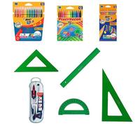 Material Escolar-Escuadra-Cartabon-Regla y semicirculo (Faber Castell)-Rotuladores-Lapices y Ceras (Bic)-Compas (Maped)