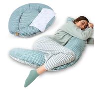 MATERNIKA Almohada Embarazada y cojin de Lactancia- tamaño XL y multifunción 3 en 1, para Dormir, para la Lactancia y como Nido Bebe con Relleno de Espuma viscoelástica - Incluye Muselina para Bebe.