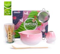 Matesen Matcha Kit Blanco y rosa,Set de Matcha de 5 Piezas,Kit de Matcha Completo,Utensilios para Ceremonia de Té Japonés,Soporte para Batidor de Matcha,Caja de Regalo de Matcha para Navidad