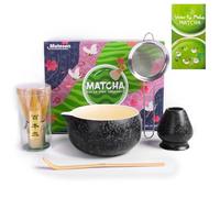 Matesen Matcha Kit Negro,Set de Matcha de 5 Piezas,Kit de Matcha Completo,Utensilios para Ceremonia de Té Japonés,Soporte para Batidor de Matcha,Caja de Regalo de Matcha para Navidad