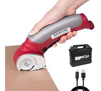 Matework Tijeras eléctricas inalámbricas, multicortador de 4 V con maleta, cortador de cartón de 2000 mAh con hoja autoafilada, tijeras giratorias eléctricas para alfombra de tela de cuero