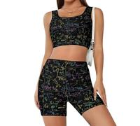 Math Formula - Conjuntos de entrenamiento para mujer, 2 piezas, pantalones cortos de cintura alta, trajes de yoga, Estilo:, L