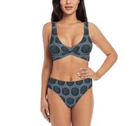 Math Geometry Calculus - Traje de baño de 2 piezas para mujer, cruzado sobre la parte delantera con copa suave, elegante conjunto de playa, Negro, XXL