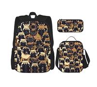 Math Geometry Geek Calculus Print Casual Mochila Bolsas con Bolsa de Almuerzo Bolsa de Lápices, Juegos de Viaje Daypack, Muchos perros pug, Talla única