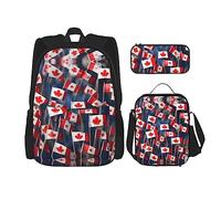 Math Geometry Geek Calculus Print Casual Mochila Bolsas con Bolsa de Almuerzo Bolsa de Lápices, Juegos de Viaje Daypack, Muchas banderas canadienses pequeñas, Talla única