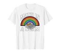 Math Is A Scam Retro Rainbow Exploding Calculator Sarcasm Camiseta gráfica económica, Hombre, Blanco, S