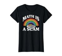 Math Is A Scam Retro Rainbow Exploding Calculator Sarcasm Camiseta gráfica económica, Mujer, Negro, S