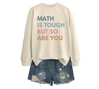 Math Is Tough But So Are You - Sudadera para mujer con gráficos para mujer, a la moda, de otoño, de manga larga, casual, holgada, suave, estampada, de gran tamaño, deportiva, clásica, beige, M