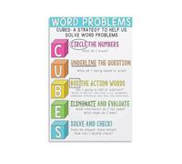 Math Problem Solving Posters Strategy Chart for Word Problems Classroom Decor Elementary Middle School Teacher Aid(Framed,08x12inch(20x30cm))