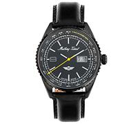 Mathey-Tissot Atlas Collection Reloj para hombre de tres manecillas - Caja de acero inoxidable negra de 43 mm, esfera negra con taquímetro y ventana de fecha, diseño del patrimonio suizo con correa de