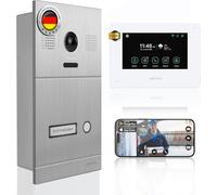 Mathfel Videoportero IP de 2 hilos con apertura de puerta, cámara Full HD, monitor de 7 pulgadas y control de aplicación, timbre de vídeo inteligente con intercomunicador (plata, 1 pulsador)