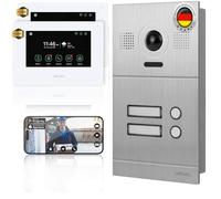 Mathfel Videoportero IP de 2 hilos con apertura de puerta, cámara Full HD, monitor de 7 pulgadas y control de aplicación, timbre de vídeo inteligente con intercomunicador (plata, 2 timbres)