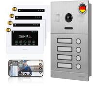 Mathfel Videoportero IP de 2 hilos con apertura de puerta, cámara Full HD, monitor de 7 pulgadas y control de aplicación, timbre de vídeo inteligente con intercomunicador (plata, 4 timbres)