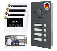 Mathfel Videoportero IP de 2 hilos con apertura de puerta, cámara Full HD, monitor de 7 pulgadas y control de aplicación, timbre de vídeo inteligente con intercomunicador (antracita, 4 timbres)