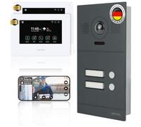 Mathfel Videoportero IP de 2 hilos con apertura de puerta, cámara Full HD, monitor de 7 pulgadas y control de aplicación, timbre de vídeo inteligente con intercomunicador (antracita, 2 timbres)