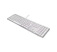 Matias FK318S-DE - Teclado USB avanzado de Aluminio para Apple Mac OS | QWERTZ | alemán | con Teclas Planas receptivas y Teclado numérico Adicional, Color Plateado y Blanco