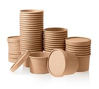 MATICAN Vasos de papel para helado con tapas, paquete de 40 tazas de sopa de 9 onzas con tapas, recipientes desechables para helado, 9 onzas, marrón kraft