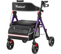 Matinal Andadores plegables con asiento para personas mayores, capacidad de 350 libras, ruedas grandes de 8 pulgadas, altura de 6 posiciones, andador híbrido de alta calidad, aluminio y acero al