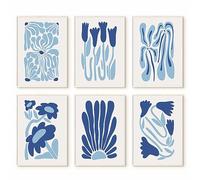 Matisse - Lienzo decorativo abstracto para pared, diseño de flores, color azul, arte estético para pared, galería Picasso, pósteres de Matisse Preppy, pinturas de flores para baño, 8 x 10 pulgadas,