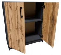 MATKAM Cajonera 2 Puertas Alto Ancho Prof. 85 x 74 x 35 cm UNA balda Interior de Material a Base de Madera Tiradores con Aspecto de Metal Satinado Bisagras de Metal (Roble wotan Gris)