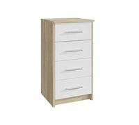 MATKAM Cajonera Bodo 4S con Cuatro cajones, h/h 75 x 40 x 35 cm, Tiradores de Aspecto metálico, guías metálicas (Frente Roble Sonoma en Blanco)