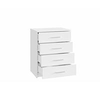 MATKAM Cajonera Bodo 4S de Aspecto Moderno, Ancho 60 x Alto 75 x Fondo 35 cm, Tablero de Mueble Laminado, con Panel Posterior, 4 cajones, Cada uno con Tirador Alargado para Apertura (Blanco)