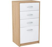 MATKAM Cajonera Cuatro cajones Alto Ancho 85 x 45 x 35 cm, Tiradores de Metal Satinado Cajón Ancho 32 x 33 cm, guías de Metal (Roble Sonoma Blanco)