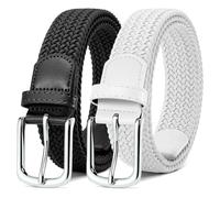 MATLAB 2 Unidades Cinturón Hombre Elástico Unisex de Tela Cinturón Elástico Trenzado Cinturón Elástico Trenzado para Mujer y Hombre 3,3 cm Negro y Blanco 110 cm