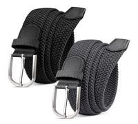 MATLAB Pack de 2 Cinturones Elásticos Trenzados Unisex sin Agujeros, Ajustables y Cómodos para Hombre y Mujer, 3,3 cm de ancho, 100 cm, Black + Gray