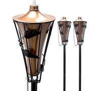 MATNEY bambú antorchas - Aceite de metal incluye botes con tapas de bambú para proteger de lluvia