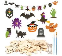 Matogle 30pcs Actividad Manual de Halloween Bruja Fantasma Calabaza Búho Esqueleto de Madera para Colorer para Niños Ocio Creativo Halloween Fiesta Decoración Colgante