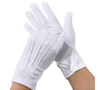 MATORD Guantes de Algodón de Nylon 2 Pares de Guantes Blancos de Disfraz de Desfile con Boton para Formal Tuxedo de la Policía Guardia de Honor y Ocasiones Especiales, Diseño de 3 Costuras