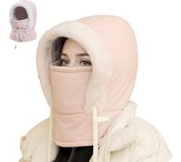 Matorioo Plush-Lined Thickened Thermal Hat with Face Mask for Men and Women, Windproof Thermal Mask Scarf, Ski Scarf (Pink)