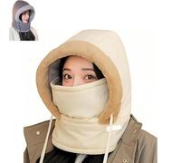 Matorioo Plush-Lined Thickened Thermal Hat with Face Mask, Winter Balaclava Ski Mask Hoodie Scarf, for Men and Women (Beige)