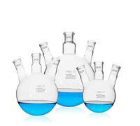 Matraz de destilación tres plazas vidrio con alto contenido silicato | 50/100/250/500/1000/2000ml, Boca Biselada/Recta: Destilación de Laboratorio(1000ml 24x3)