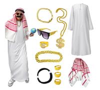 Matreeglam - Disfraz árabe Sheik; disfraz árabe con tocado de túnica | Vestidos árabes para el cumpleaños de la fiesta de carnaval | Halloween Cosplay Fancy Dress Up Smiffys Arabian Costume